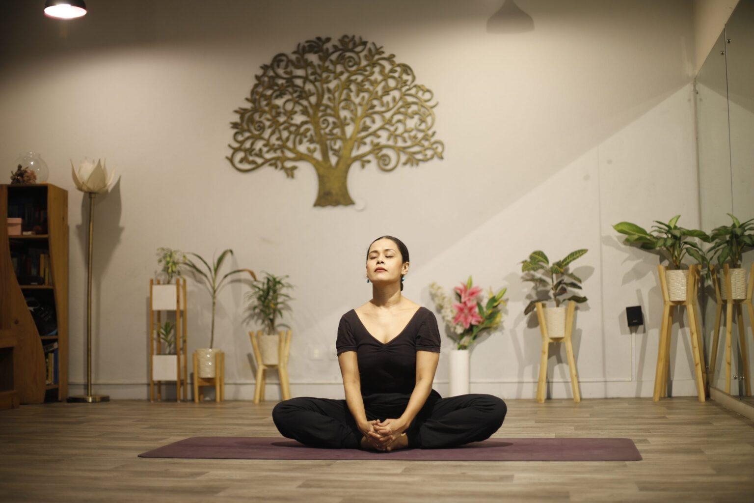 Women stretching on Yoga mat