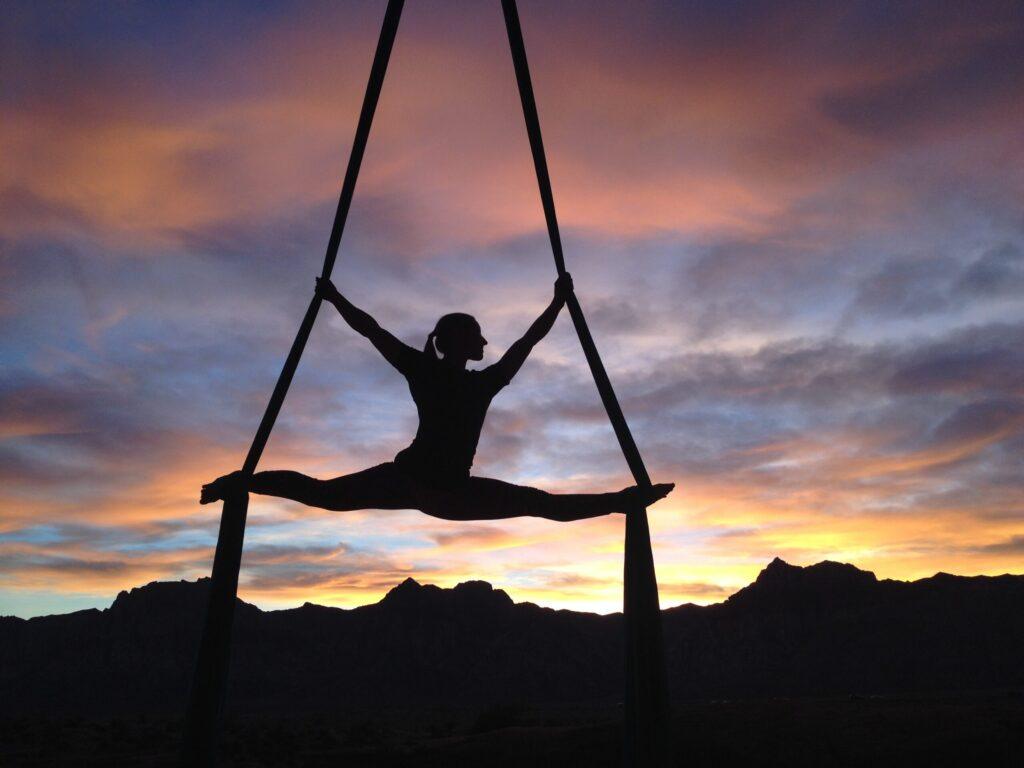 silohette of aerial yoga