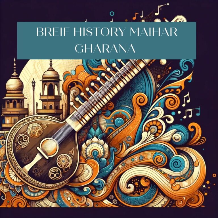 image representing the Maihar Gharana and its influence on Sitar music. This illustration beautifully captures the rich cultural history and musical essence of the Maihar Gharana.