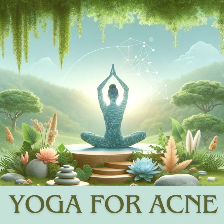 Person in a yoga pose amidst a tranquil natural setting, symbolizing the harmony and skin health benefits of yoga for acne treatment.