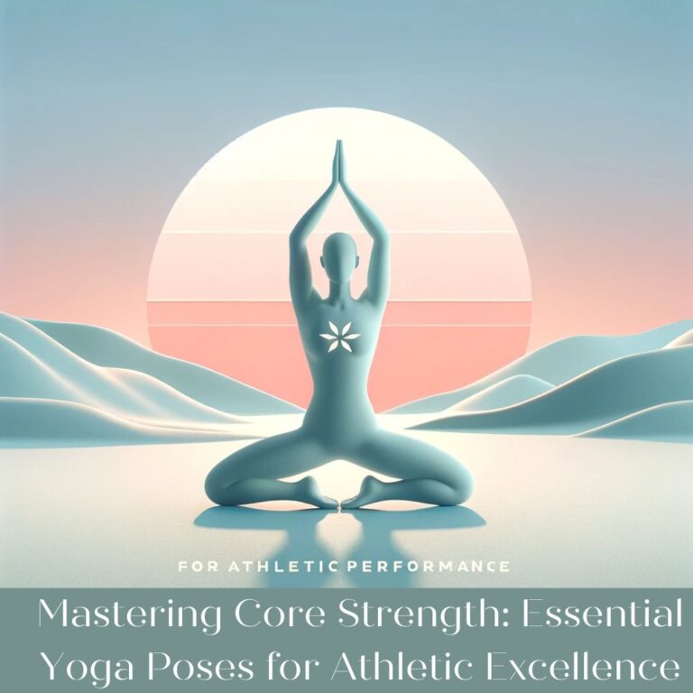 Minimalistic 3D illustration of a person in a yoga pose, symbolizing core strength and athletic performance, set against a soft, calming background, reflecting the harmonious essence of yoga."
