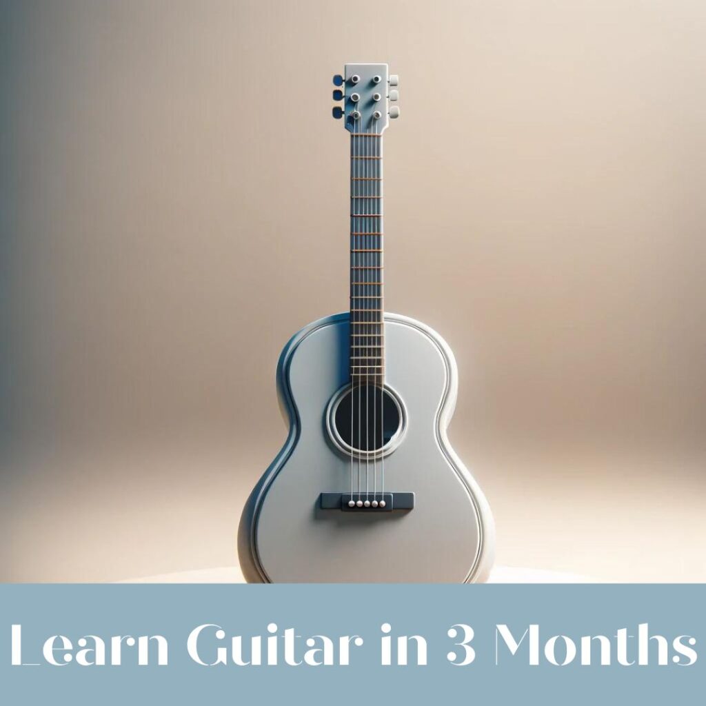 A minimalist and modern 3D illustration of a sleek guitar centered against a clean, subtly textured background, symbolizing the focused journey of learning to play the guitar in 3 months.