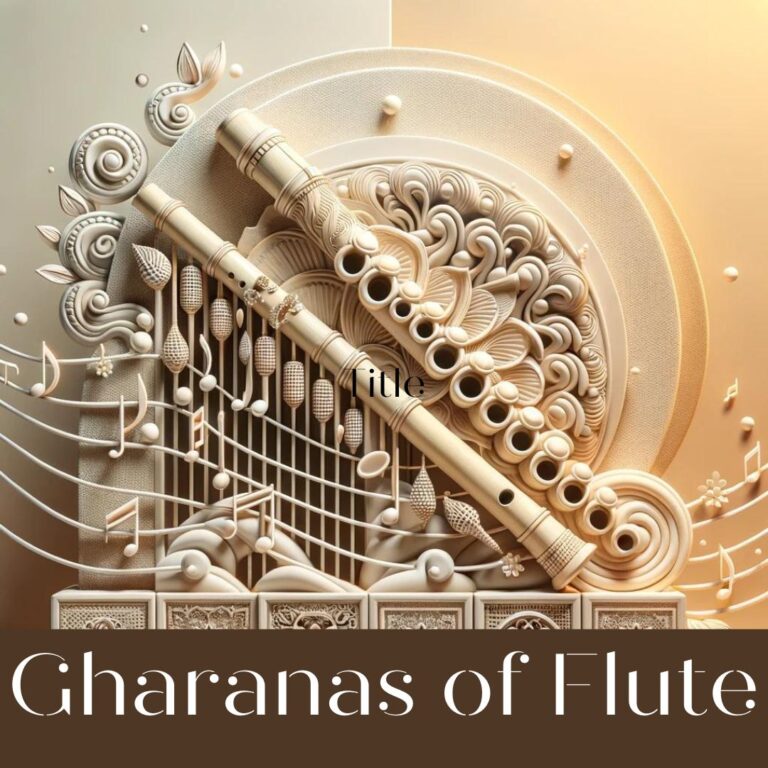 A minimalistic 3D representation of Indian classical flute music, featuring a beautifully crafted bamboo flute with soft, flowing musical notes against a soft-colored, elegant background, symbolizing the rich musical heritage and diverse Gharanas of India.