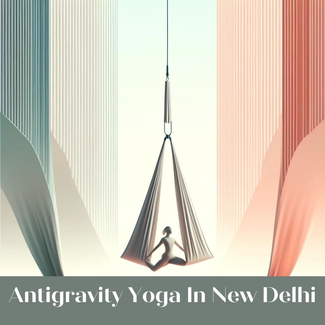 A minimalist and aesthetic depiction of an individual gracefully suspended in an Antigravity Yoga pose within a hammock, set against a backdrop of soft pastel colors. The image embodies tranquility, weightlessness, and the innovative spirit of Antigravity Yoga, reflecting the serene atmosphere of The Pink Lotus Academia.