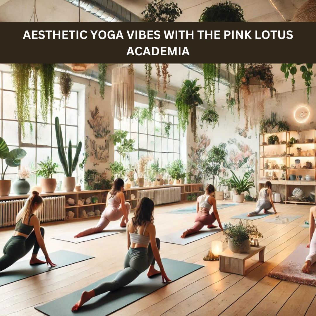 Serene yoga studio with soft lighting, lush green plants, and minimalistic decor. Instructors and students are engaged in various yoga poses on aesthetically pleasing mats. The space exudes tranquility and harmony, with large windows letting in natural light