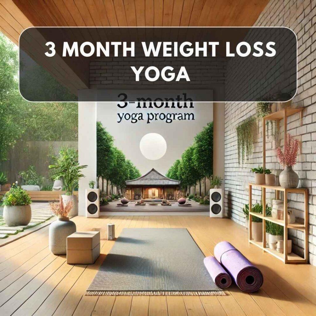 A serene yoga studio in New Delhi with natural light, wooden floors, yoga mats, and greenery, symbolizing wellness and weight loss in a calming and minimalist environment.