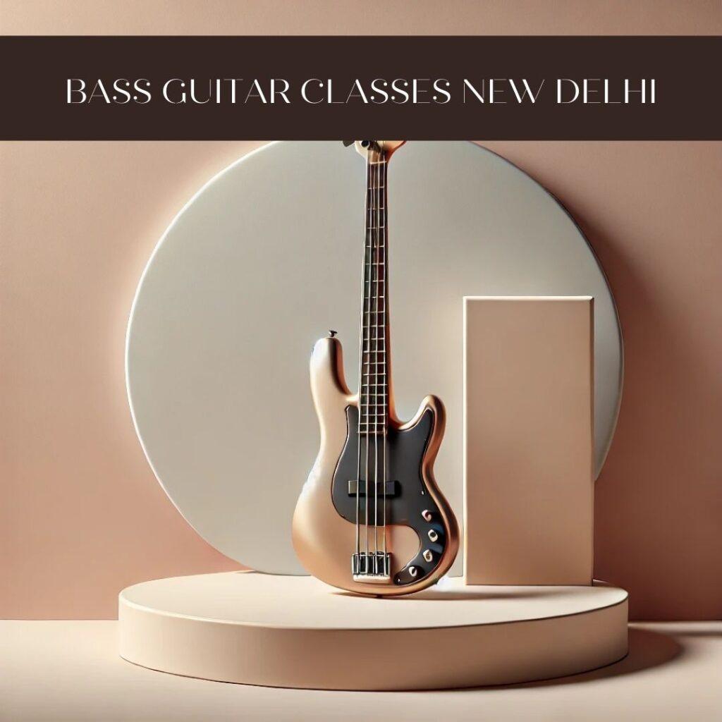 3D minimalistic illustration of a sleek, elegant bass guitar standing upright against a soft pastel background, featuring gentle shadows and a sophisticated, calming atmosphere.