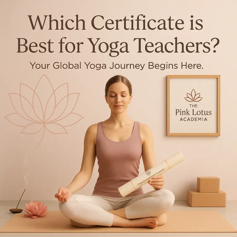 Certified yoga teacher in serene studio at The Pink Lotus Academia
