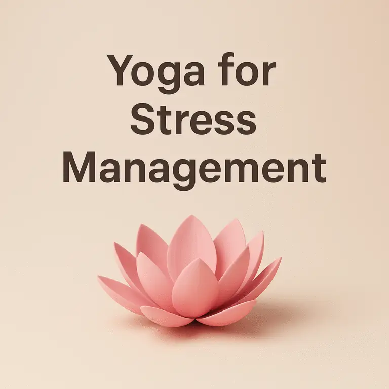 Aesthetic 3D image of a pink lotus flower symbolizing calm and mindfulness with text overlay reading “Yoga for Stress Management – The Pink Lotus Academia, GK2 New Delhi.