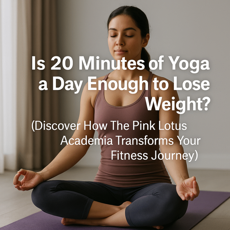 Woman practicing yoga in a serene studio at The Pink Lotus Academia, New Delhi — illustrating the benefits of 20 minutes of daily yoga for weight loss.