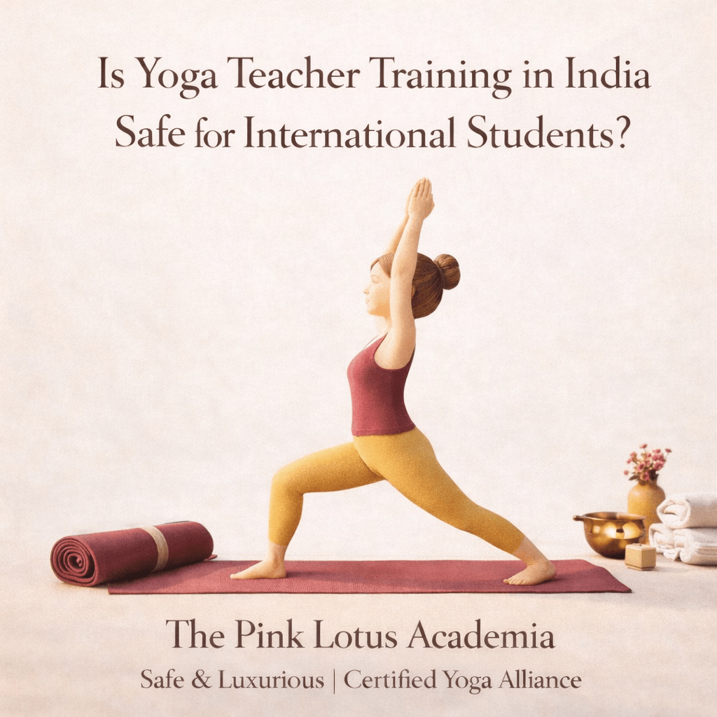 Clay animated woman performing Veerbhadrasana on plain neutral background representing yoga teacher training in India safe for international students