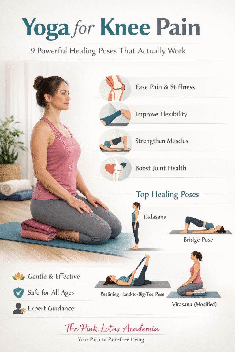 Yoga for knee pain exercises at The Pink Lotus Academia New Delhi showing beginner-friendly poses for joint relief and flexibility
