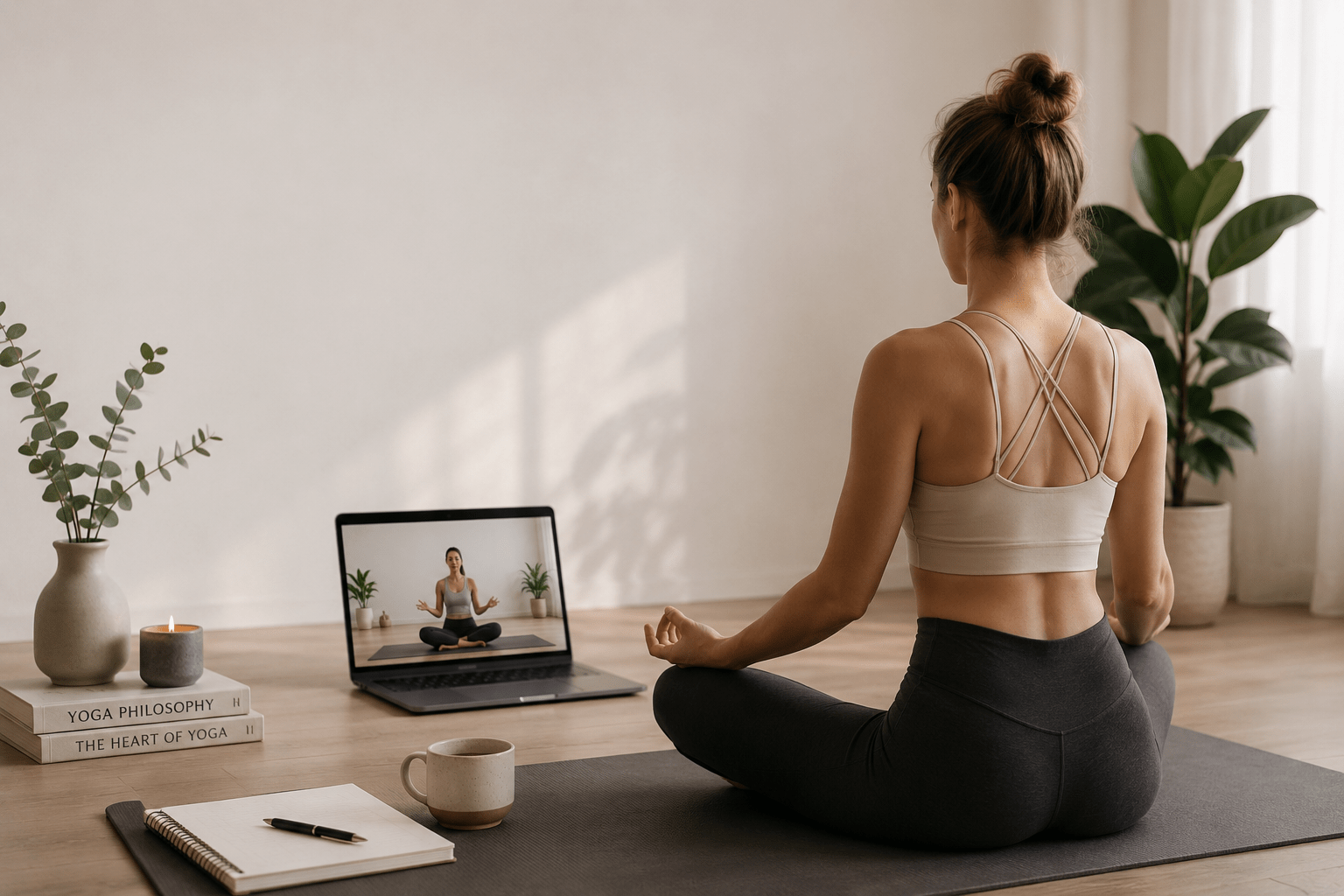 Student attending an Online Yoga Teacher Training class in Germany with The Pink Lotus Academia