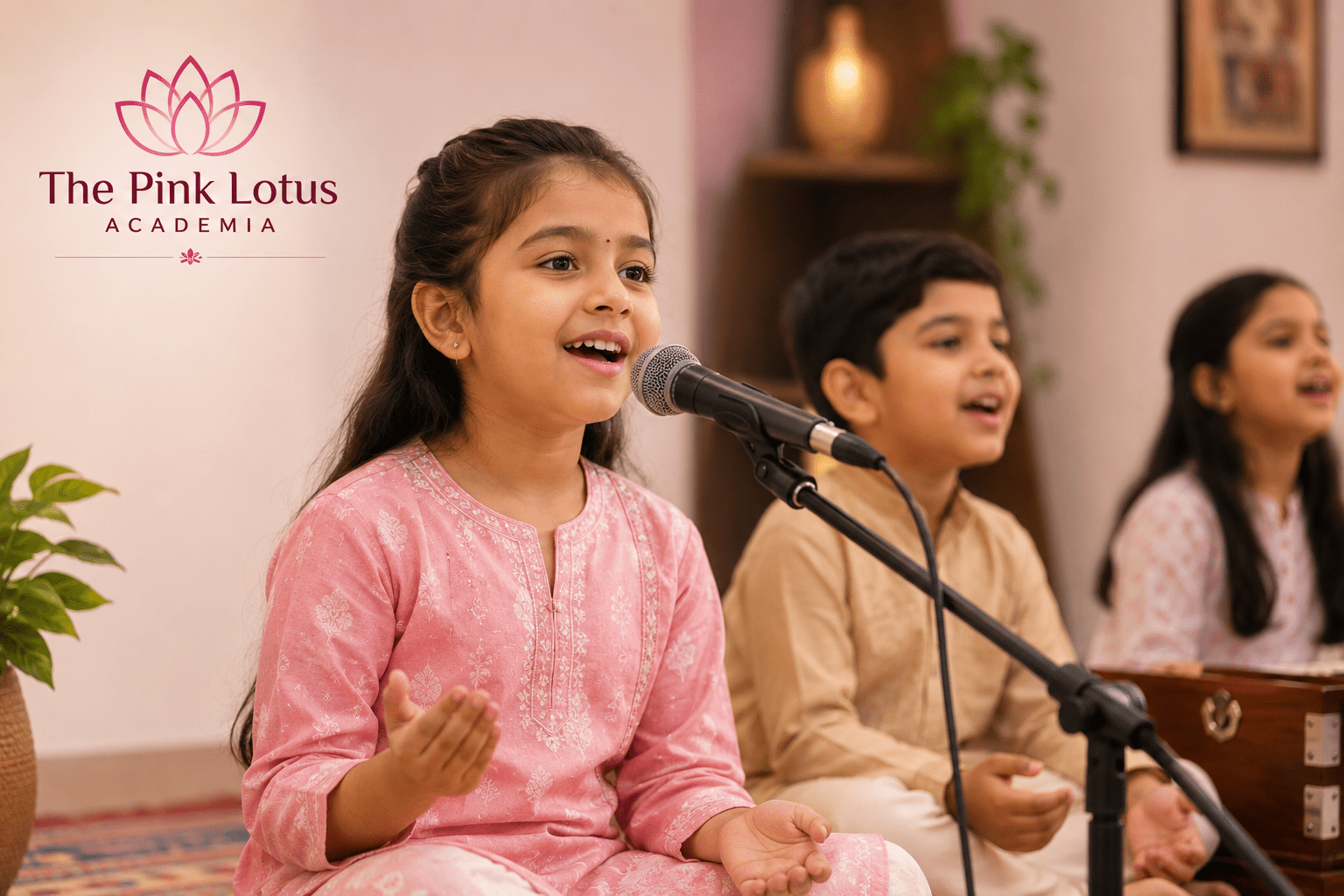 Young children learning Hindustani Classical vocal music at The Pink Lotus Academia in GK2 and CR Park, South Delhi.