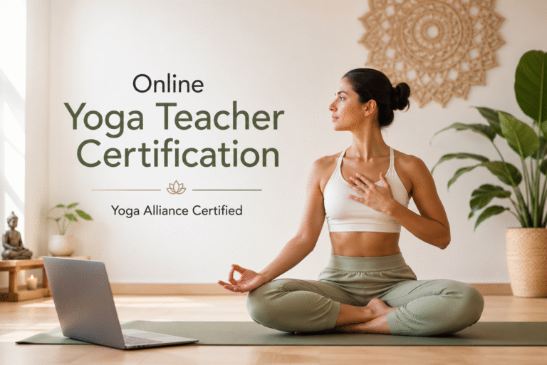 Student attending an online Yoga Teacher Certification Course for Spain nationals by The Pink Lotus Academia with Yoga Alliance certification.