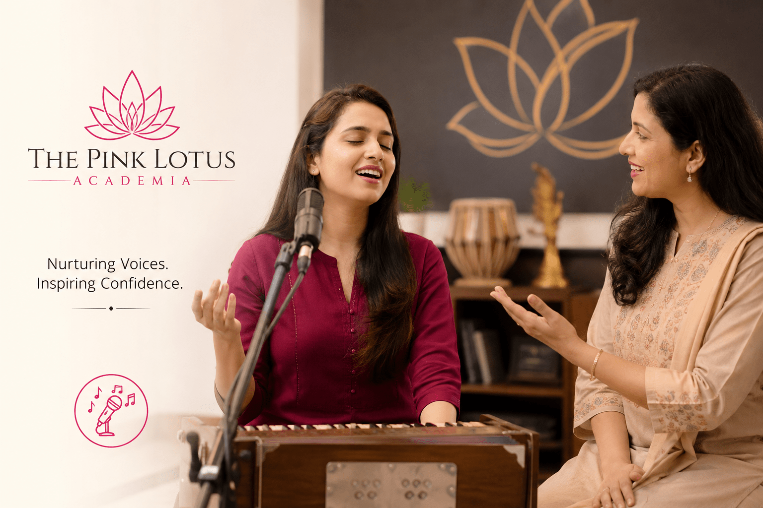 Adult student learning Hindustani Classical vocal music at The Pink Lotus Academia in GK2 and CR Park, Delhi.