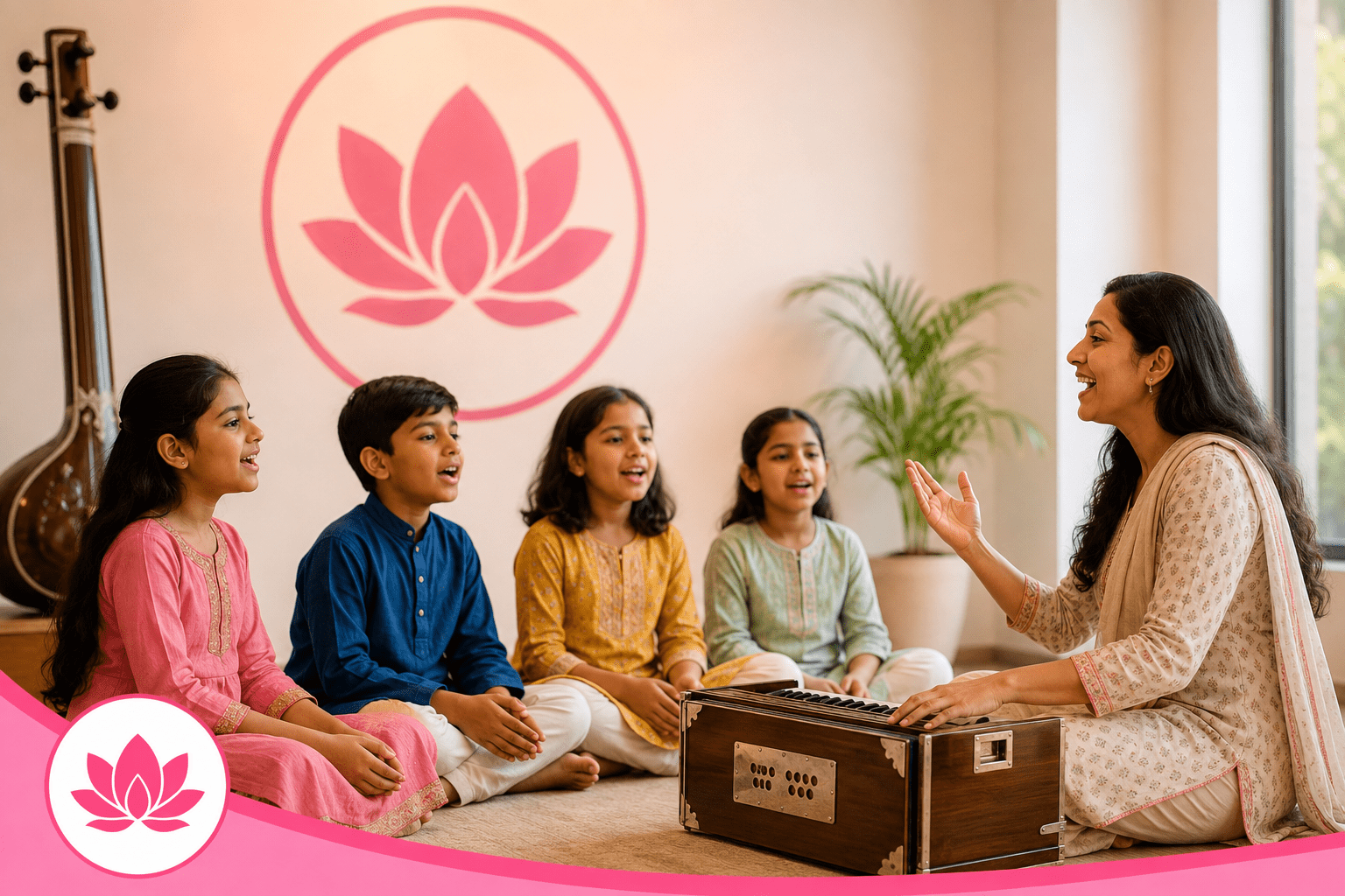 Children learning Hindustani Classical Vocal music at The Pink Lotus Academia in GK2 and CR Park, New Delhi.